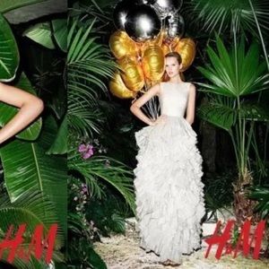 🦩 H&M Limited Ed Conscious Collection SS 12 Textured Ruffle Full Skirt Dress